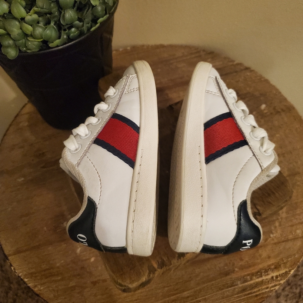 POLO RALPH LAUREN Quilton Bear White Red Blue Striped Embroidered Bear Shoes T7 - Picture 7 of 10
